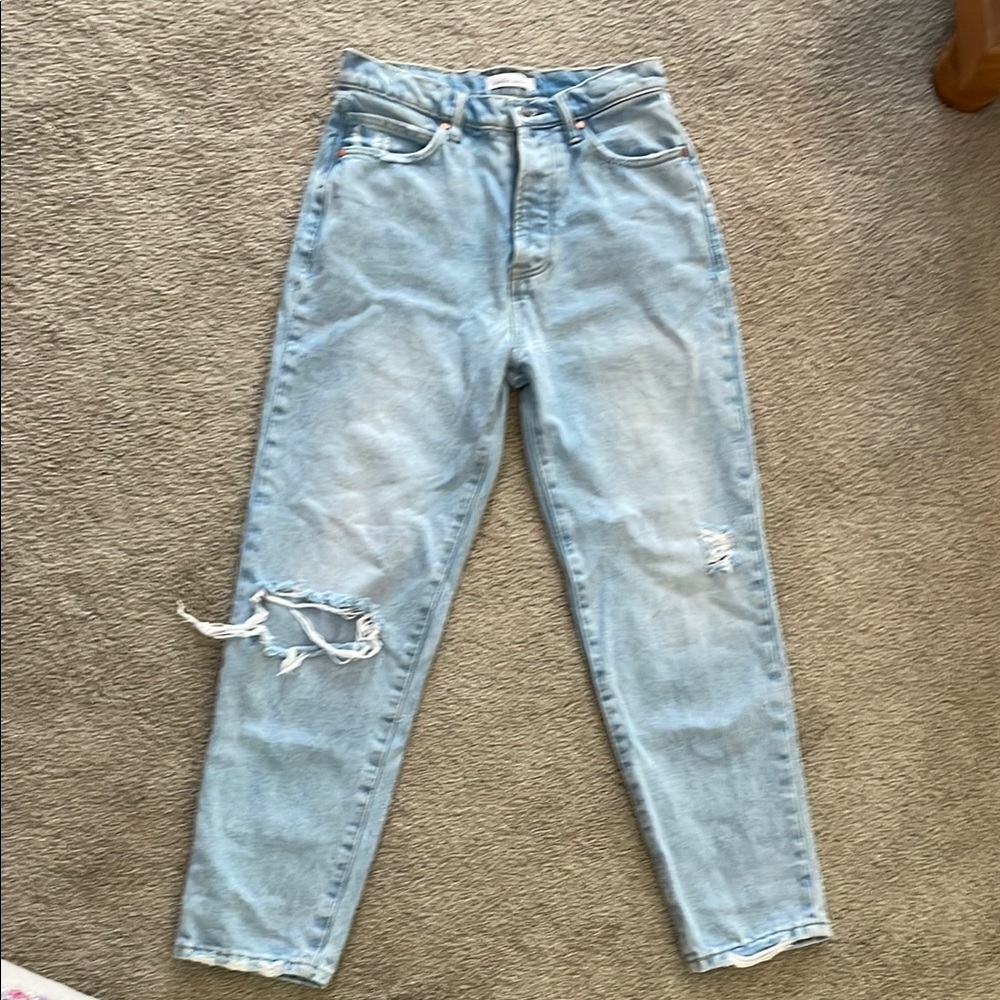 Betro Simone Lindsay Straight Leg High Rise Blue Jeans with Vintage Distressing